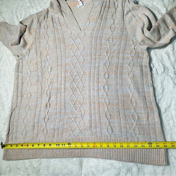 Market & Spruce Size 3X Casual Preppy Tan Neutral Cable Knit Hooded Sweater - Picture 6 of 11